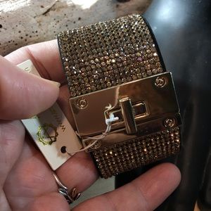 Amrita Singh gold crystal turn lock bracelet